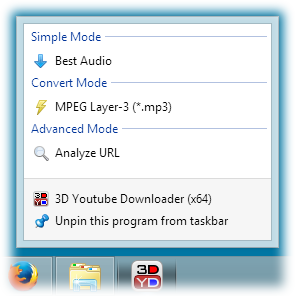 Invoking work modes using Taskbar tasks